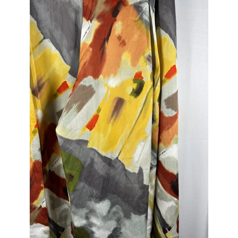 Gracia Abstract Brushstroke Print Satin Pants Tie Waist Multicolor Size M - Picture 4 of 6